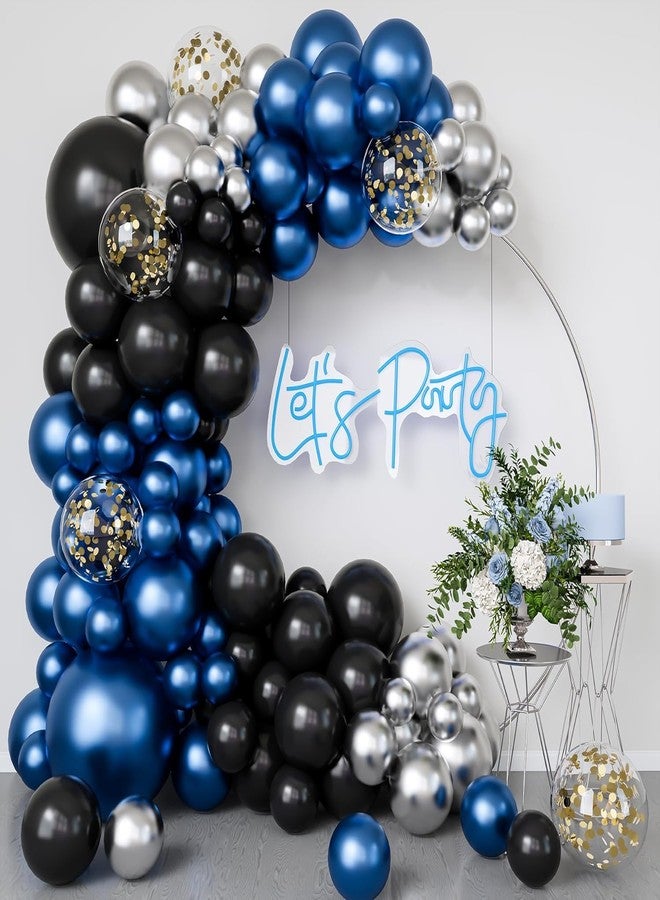 Flyloons 50 pcs Black Blue Silver Metallic Chrome Balloons for Birthday Decoration items celebration Anniversary Girls Boys Men Women